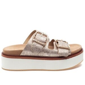 NWT J/SLIDES BOWIE Gold Metallic Suede Sandal